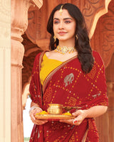 Vishal Prints Shiraz Red Printed Georgette Traditional Print Saree With Foil Print And Fancy Border