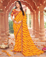 Vishal Prints Golden Yellow Printed Georgette Traditional Print Saree With Foil Print And Fancy Border