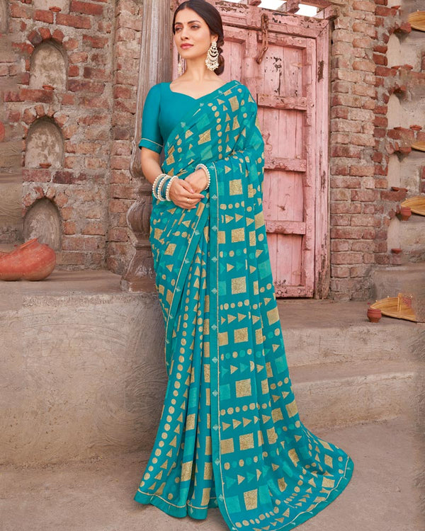 Vishal Prints Bondi Blue Printed Criva Crepe Saree With Fancy Border