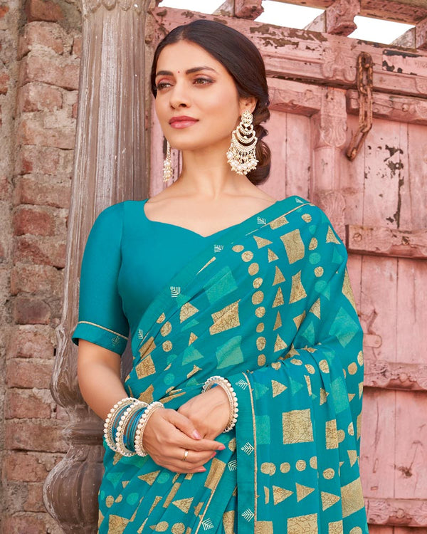 Vishal Prints Bondi Blue Printed Criva Crepe Saree With Fancy Border