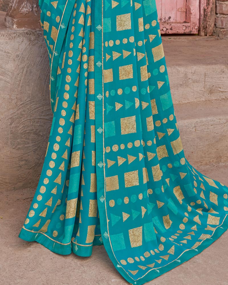 Vishal Prints Bondi Blue Printed Criva Crepe Saree With Fancy Border