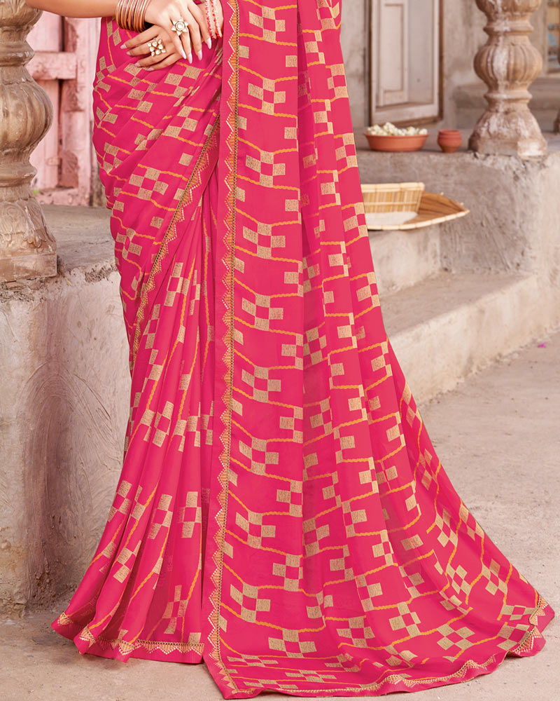Vishal Prints Deep Rose Pink Printed Criva Crepe Saree With Fancy Border
