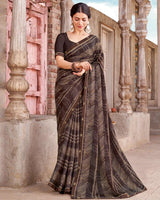 Vishal Prints Coffee Brown Printed Criva Crepe Saree With Fancy Border