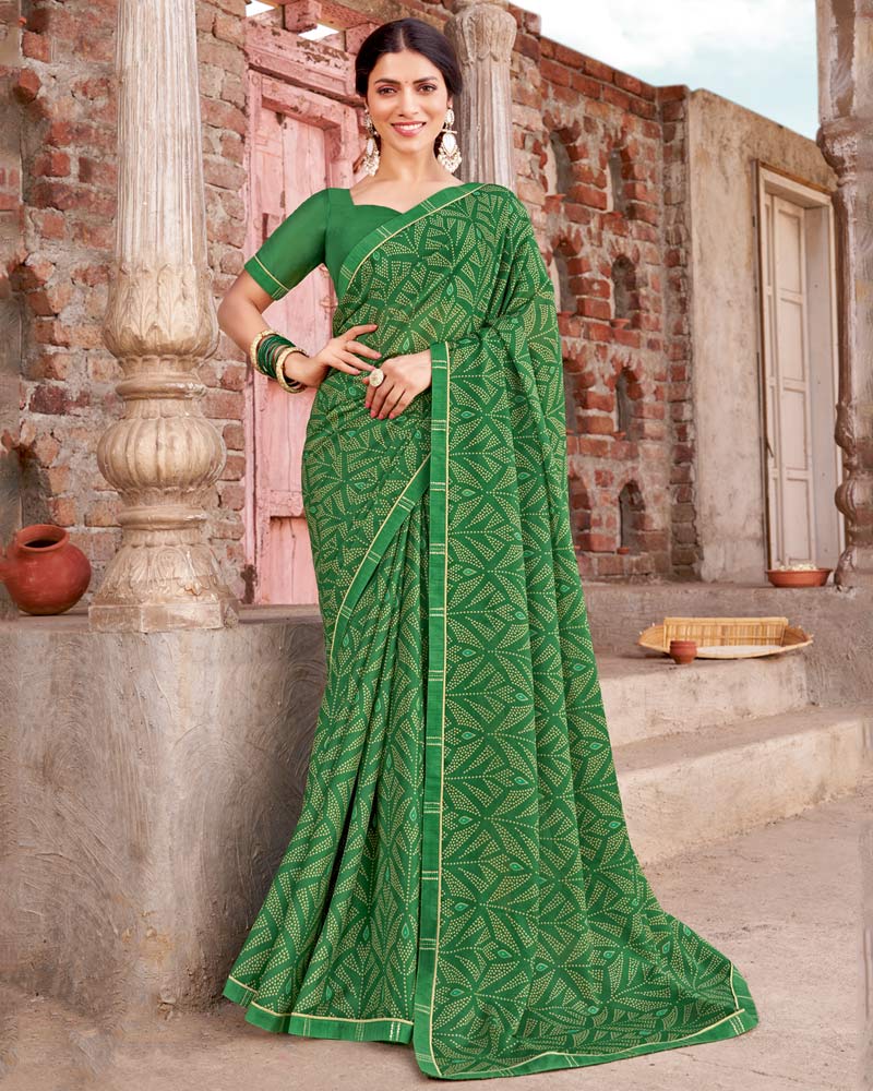 Vishal Prints Tropical Green Printed Criva Crepe Saree With Fancy Border