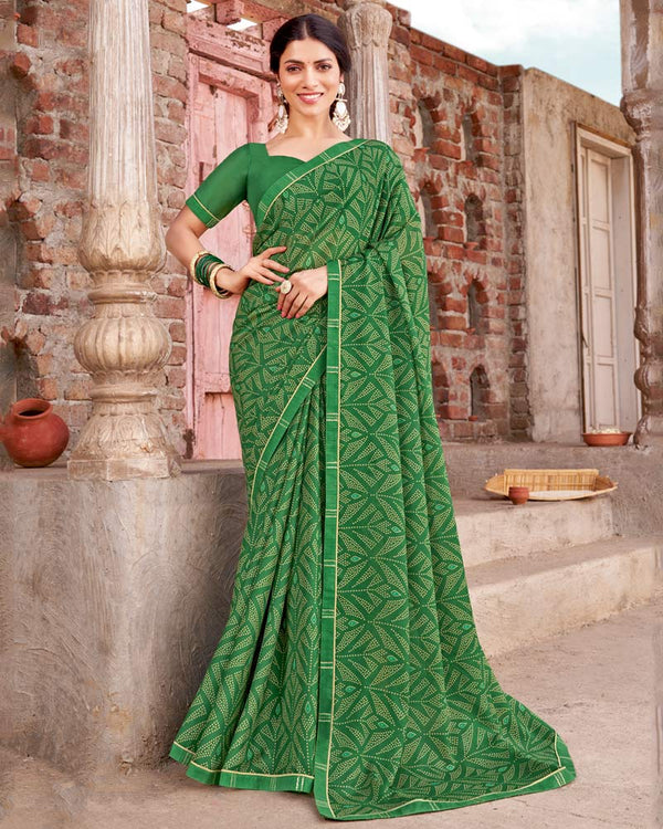 Vishal Prints Tropical Green Printed Criva Crepe Saree With Fancy Border