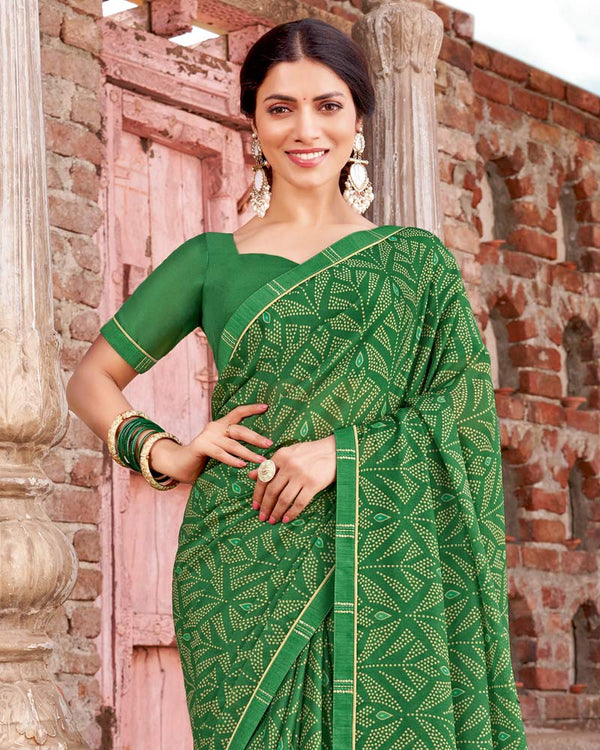 Vishal Prints Tropical Green Printed Criva Crepe Saree With Fancy Border