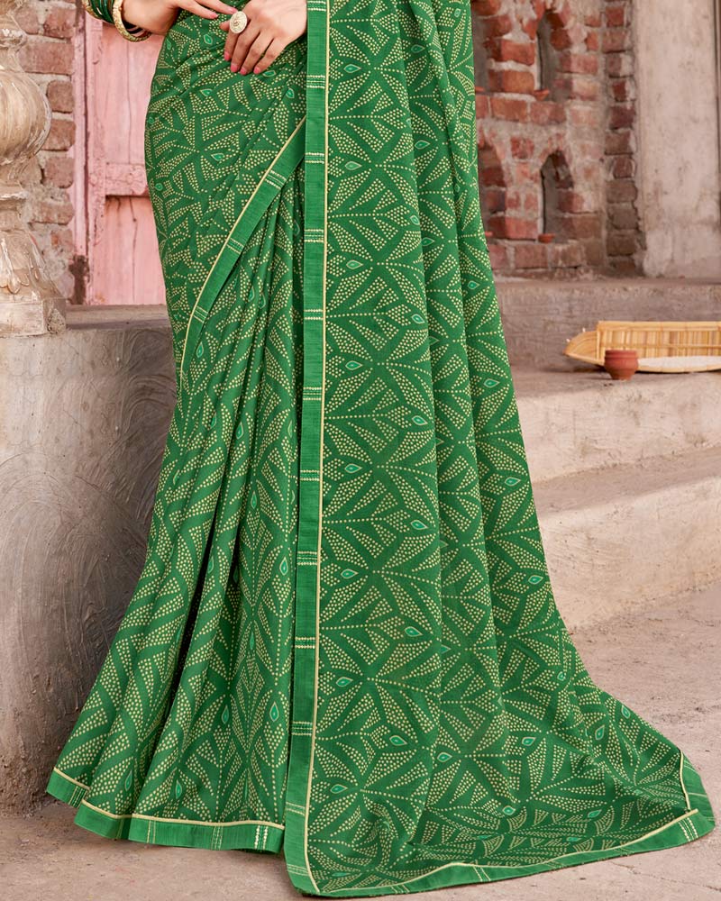 Vishal Prints Tropical Green Printed Criva Crepe Saree With Fancy Border