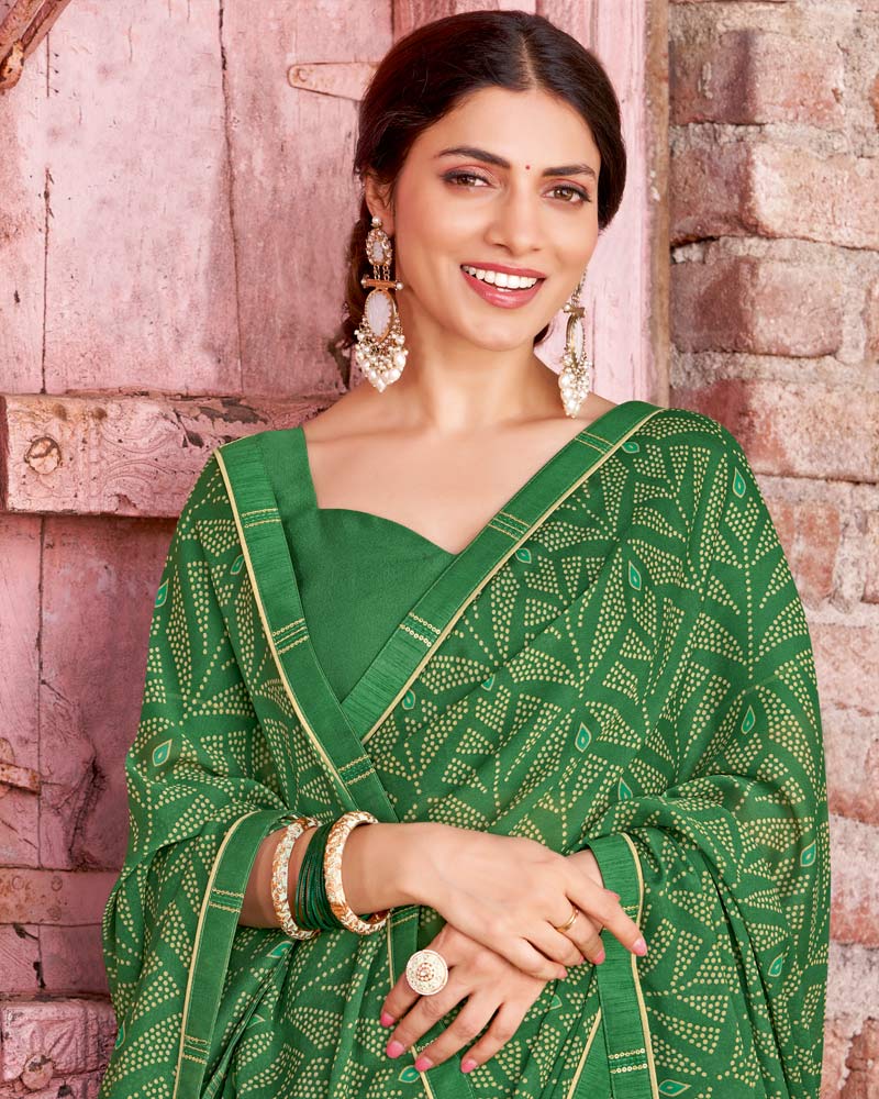 Vishal Prints Tropical Green Printed Criva Crepe Saree With Fancy Border