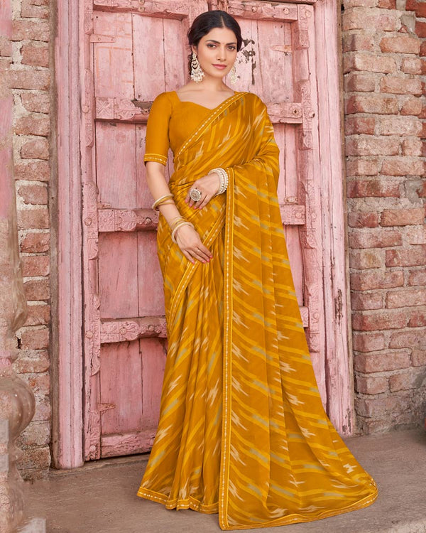 Vishal Prints Mustard Printed Criva Crepe Saree With Fancy Border