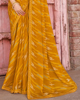 Vishal Prints Mustard Printed Criva Crepe Saree With Fancy Border
