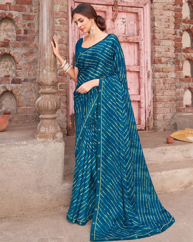 Vishal Prints Venice Blue Printed Criva Crepe Saree With Fancy Border