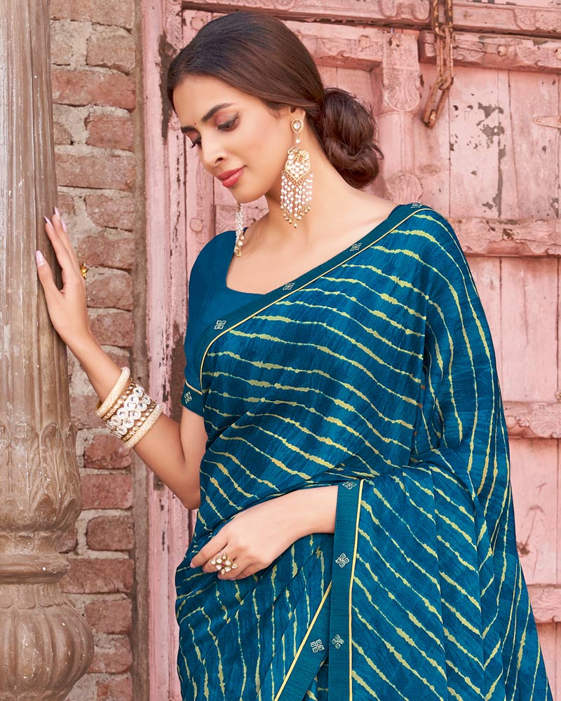 Vishal Prints Venice Blue Printed Criva Crepe Saree With Fancy Border