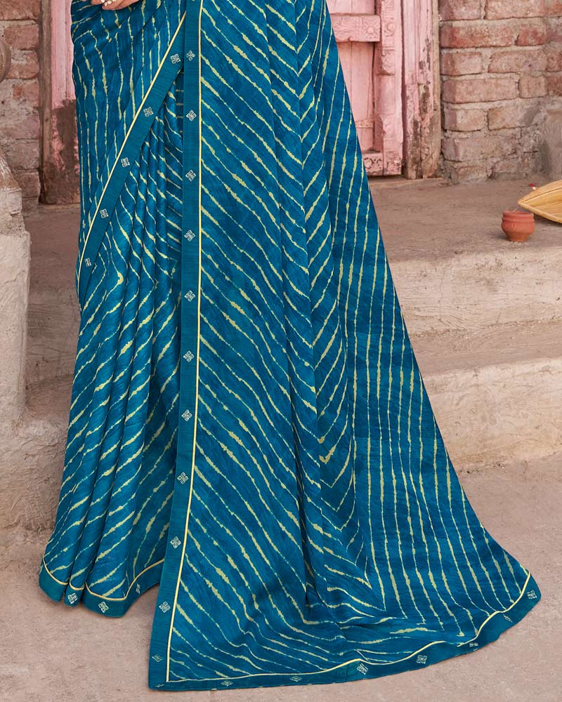 Vishal Prints Venice Blue Printed Criva Crepe Saree With Fancy Border