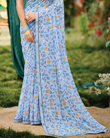 Vishal Prints Pastel Blue Printed Georgette Saree With Fancy Border