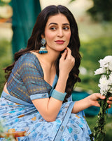 Vishal Prints Pastel Blue Printed Georgette Saree With Fancy Border