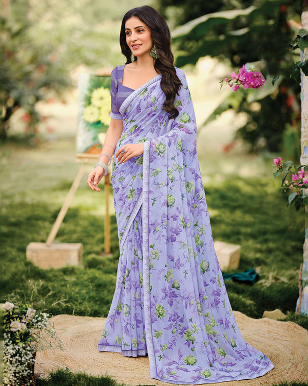 Vishal Prints Pastel Purple Printed Georgette Saree With Fancy Border
