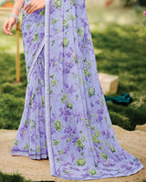 Vishal Prints Pastel Purple Printed Georgette Saree With Fancy Border