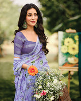 Vishal Prints Pastel Purple Printed Georgette Saree With Fancy Border