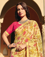 Vishal Prints Pastel Orange Printed Georgette Saree With Fancy Border