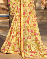 Vishal Prints Pastel Orange Printed Georgette Saree With Fancy Border