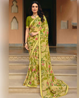 Vishal Prints Ginger Brown Printed Georgette Saree With Fancy Border
