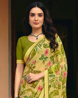 Vishal Prints Ginger Brown Printed Georgette Saree With Fancy Border