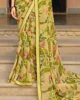 Vishal Prints Ginger Brown Printed Georgette Saree With Fancy Border