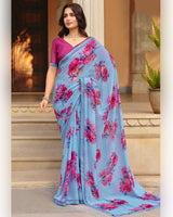 Vishal Prints Carolina Blue Printed Georgette Saree With Fancy Border