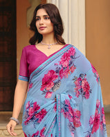 Vishal Prints Carolina Blue Printed Georgette Saree With Fancy Border