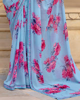 Vishal Prints Carolina Blue Printed Georgette Saree With Fancy Border