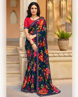 Vishal Prints Zodiac Blue Printed Georgette Saree With Fancy Border