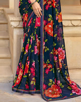 Vishal Prints Zodiac Blue Printed Georgette Saree With Fancy Border