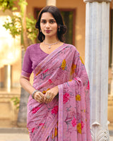 Vishal Prints Dusty Pink Printed Georgette Saree With Fancy Border
