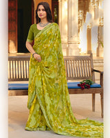 Vishal Prints Olive Yellow Printed Georgette Saree With Fancy Border