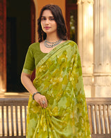 Vishal Prints Olive Yellow Printed Georgette Saree With Fancy Border