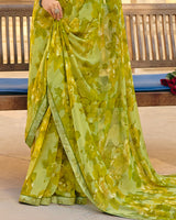 Vishal Prints Olive Yellow Printed Georgette Saree With Fancy Border