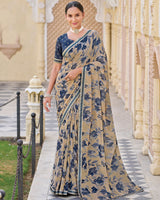 Vishal Prints Navy Blue Printed Georgette Saree With Fancy Border