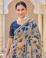 Vishal Prints Navy Blue Printed Georgette Saree With Fancy Border