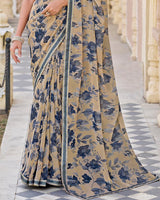 Vishal Prints Navy Blue Printed Georgette Saree With Fancy Border