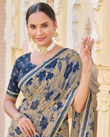 Vishal Prints Navy Blue Printed Georgette Saree With Fancy Border