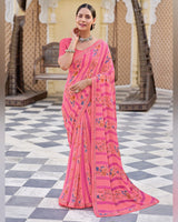 Vishal Prints Fuchsia Pink Printed Georgette Saree With Fancy Border