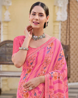 Vishal Prints Fuchsia Pink Printed Georgette Saree With Fancy Border