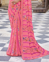 Vishal Prints Fuchsia Pink Printed Georgette Saree With Fancy Border