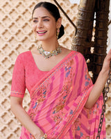 Vishal Prints Fuchsia Pink Printed Georgette Saree With Fancy Border