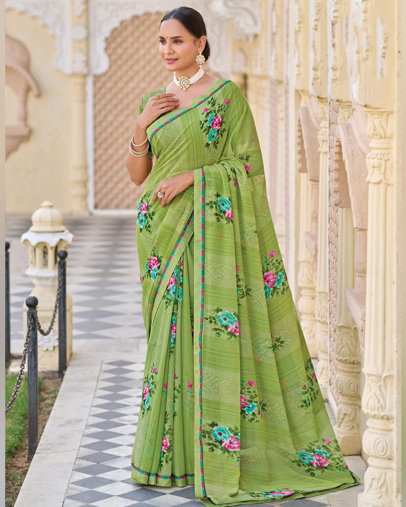 Vishal Prints Light Green Printed Georgette Saree With Fancy Border