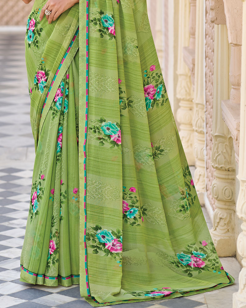 Vishal Prints Light Green Printed Georgette Saree With Fancy Border
