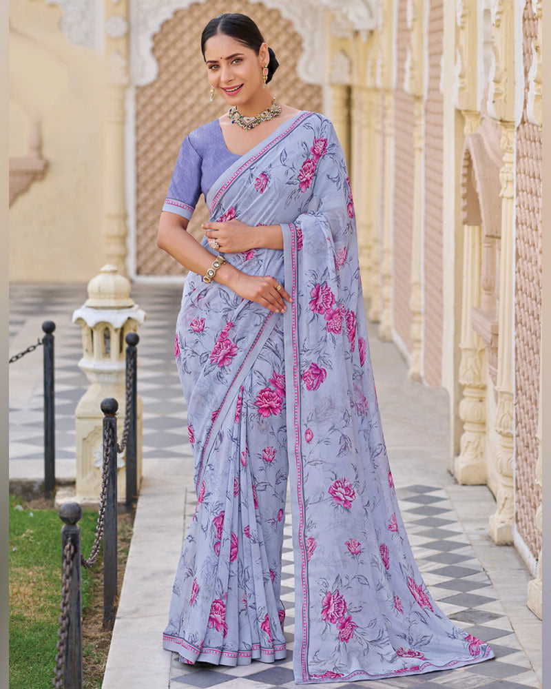Vishal Prints Mauve Printed Georgette Saree With Fancy Border