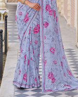 Vishal Prints Mauve Printed Georgette Saree With Fancy Border