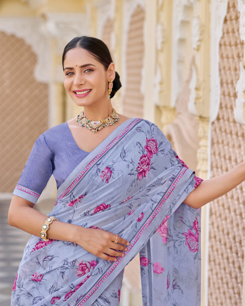 Vishal Prints Mauve Printed Georgette Saree With Fancy Border
