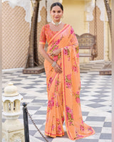 Vishal Prints Dusty Orange Printed Georgette Saree With Fancy Border
